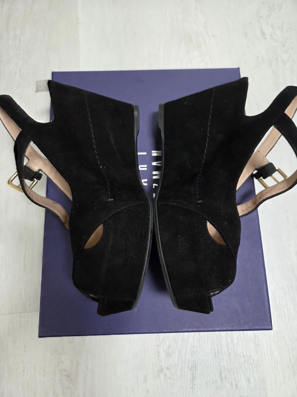 Stuart Weitzman Black Suede Slingback Heels